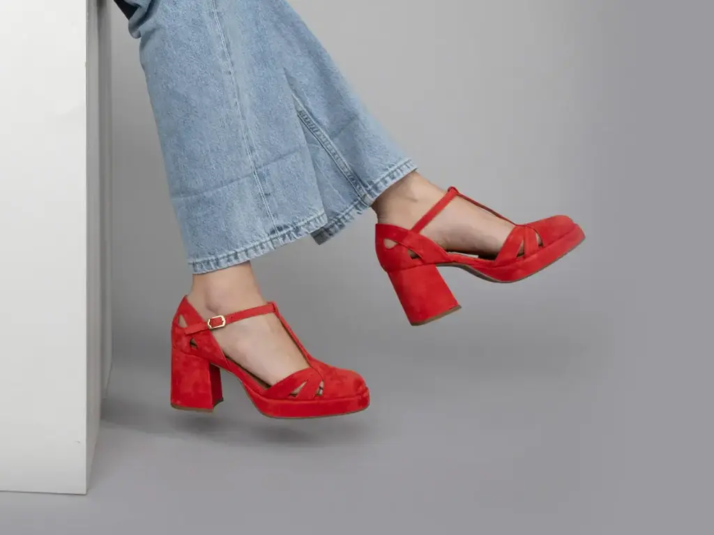  Red Pagoda Block Heels