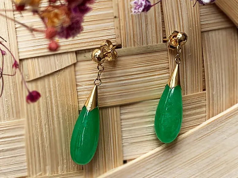  Jade & Gold Drop Earrings