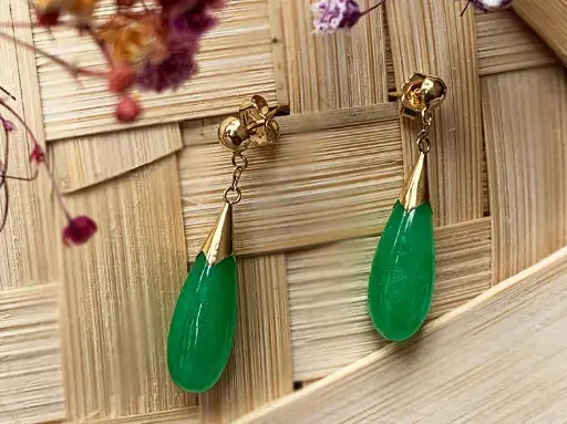  Jade & Gold Drop Earrings